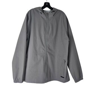 Voyager Men L Light Gray Rain Windbreaker Hooded Jacket Like New Zip Pockets